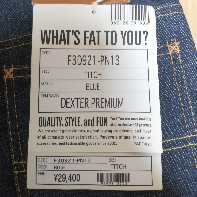FAT(エフエーティー)の❗FAT  DEXTER PREMIUM❗ほぼ新品❗　限定 メンズのパンツ(デニム/ジーンズ)の商品写真