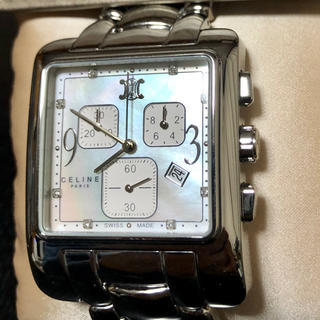 【美品】セリーヌ CELINE 腕時計 クロノグラフ カレ シルバー