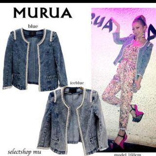 ムルーア(MURUA)のMURUA◆パール付デニムジャケ難有激安(Gジャン/デニムジャケット)