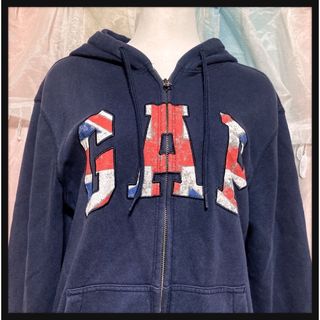 ꒰GAP꒱フード ジップパーカー 紺色 フリーズ 長袖 カジュアル(その他)