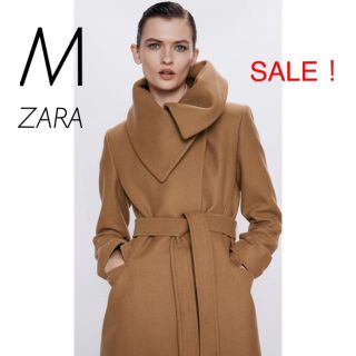 ザラ(ZARA)の新品未使用　ZARA ウール　ハイネック　ベルト　ロングコート　キャメル　M(ロングコート)