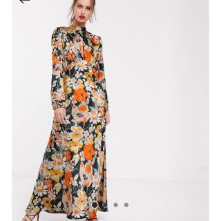 ブラウン×ピンク エイソス asos ロングドレス フォーマルドレス 結婚式
