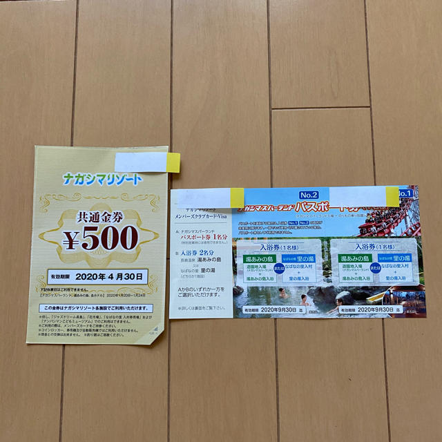 ナガシマスパーランド　パスポート引換券　500円分金券付