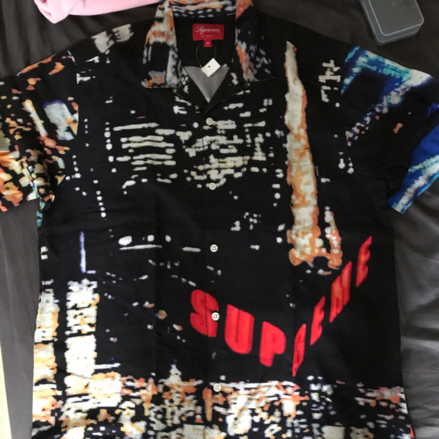 supreme city lights rayon s/s shirt M 黒