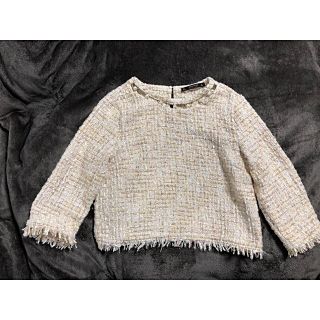 ザラ(ZARA)のZARA　パールツイードトップス　ピンク(ニット/セーター)