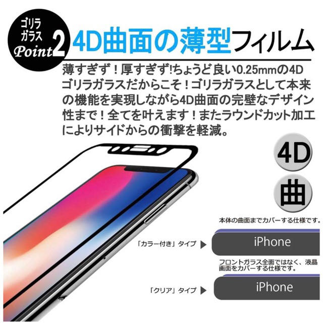 iPhone(アイフォーン)の【 4D 全面保護 】 iPhone 全面ガラスフィルム   スマホ/家電/カメラのスマホアクセサリー(保護フィルム)の商品写真