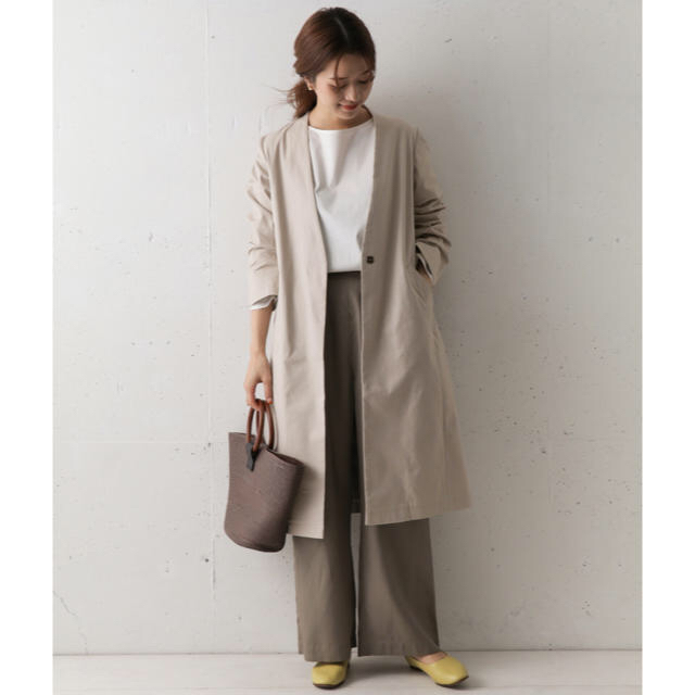 今季　新品▷UR DOORS コットンノーカラーコート　LT.BEIGE