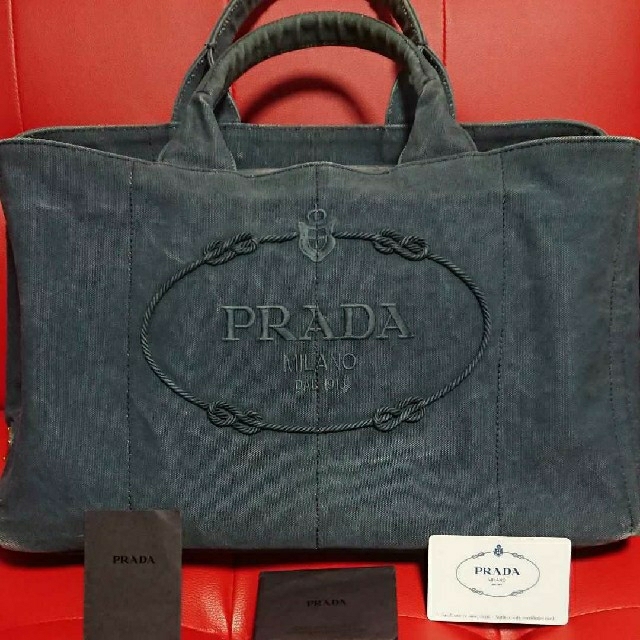 【美品】PRADA ロゴ刺繍 限定モデル カナパトートバッグレディース