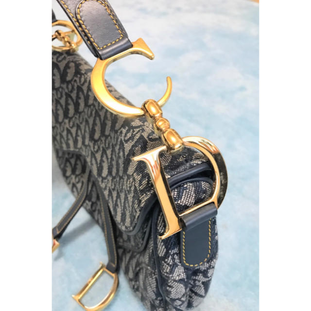 Dior トロッター ダブル サドルバッグ ネイビー×ゴールド