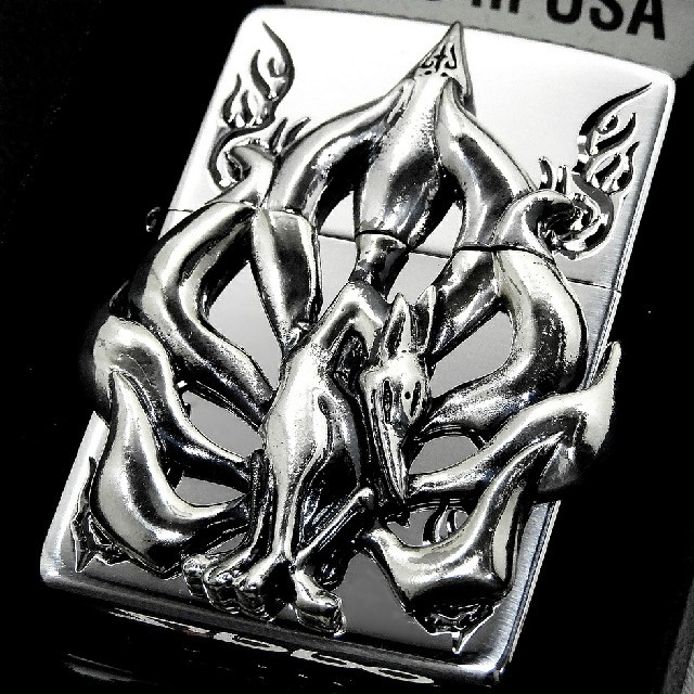 (送料込み)ZIPPO◇九尾の狐◇二面メタル/サイド彫り◇SV◇新品◇ジッポ