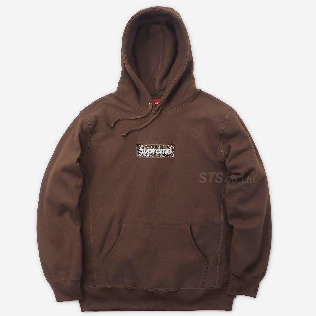 brown M supreme box logo hoodedメンズ