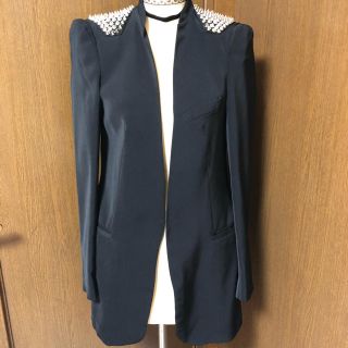 ザラ(ZARA)の【美品】ZARA ロング　ノーカラー　スタッズ　ジャケット(ノーカラージャケット)