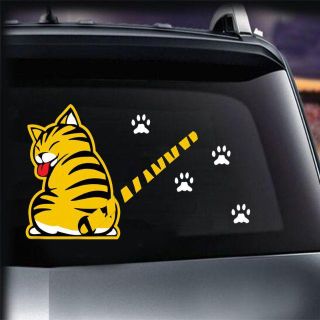 猫 ねこ 車シール ステッカー イエロー 新品未使用品 送料無料 013(車外アクセサリ)