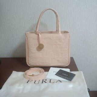 フルラ(Furla)の【FURLA】クロコ型押し レザーバッグ★パステルピンク(ハンドバッグ)