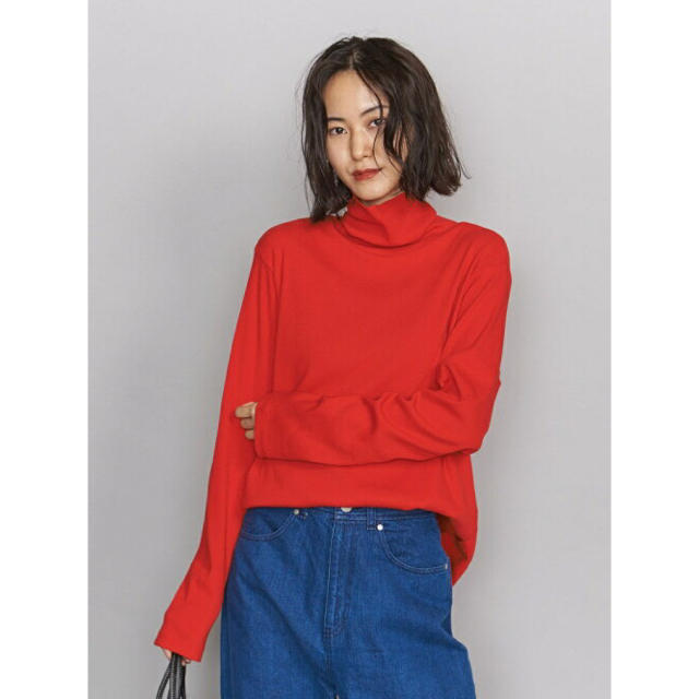 BEAUTY&YOUTH UNITED ARROWS(ビューティアンドユースユナイテッドアローズ)のBY コットンテレコ　ルーズタートルネック　レッド レディースのトップス(カットソー(長袖/七分))の商品写真