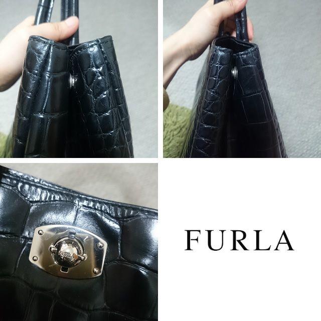 Furla(フルラ)の【FURLA】クロコ型押し レザーバッグ★ブラック レディースのバッグ(ハンドバッグ)の商品写真