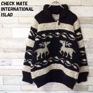 【人気】CHECK MATE カウチンニット トナカイ柄 ネイビー系 サイズF(ニット/セーター)