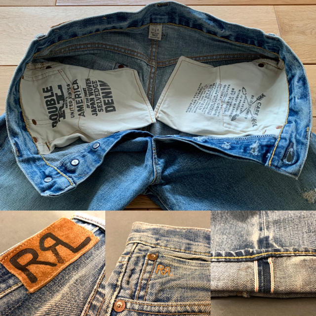 RRL(ダブルアールエル)のRRL 30x32 ダメージ加工赤耳ストレートデニム made in USA メンズのパンツ(デニム/ジーンズ)の商品写真