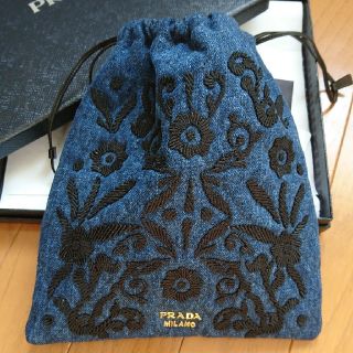 PRADA - PRADA 巾着 刺繍入り デニムポーチの通販 by みみ's shop ...