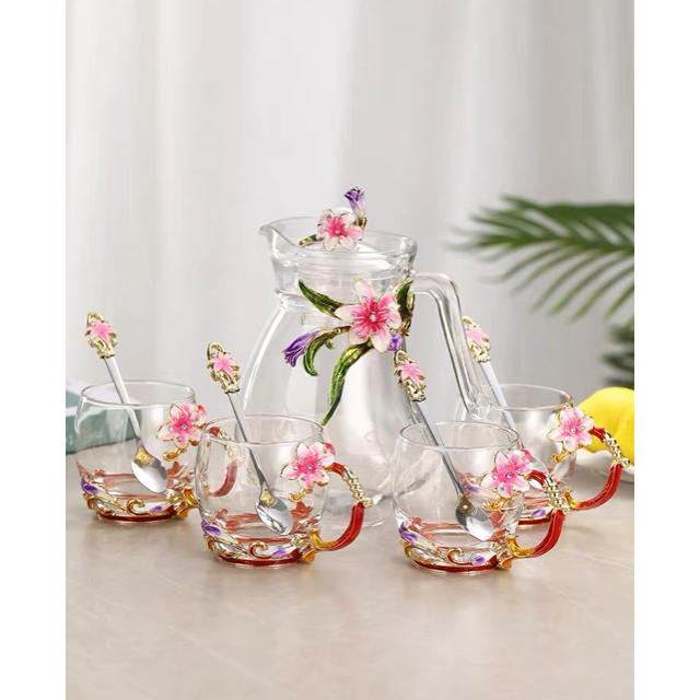 花柄ガラス製 ティーカップ セット食器 コーヒーカップ 豪華カップセットグラス/カップ