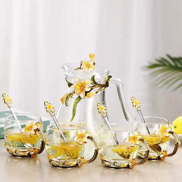 花柄ガラス製 ティーカップ セット食器 コーヒーカップ 豪華カップセット 1
