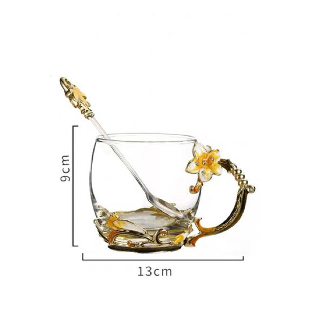 花柄ガラス製 ティーカップ セット食器 コーヒーカップ 豪華カップセット 2