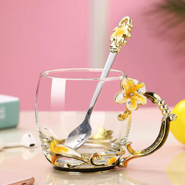 花柄ガラス製 ティーカップ セット食器 コーヒーカップ 豪華カップセット 3
