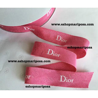 ディオール(Dior)のディオールリボン “幅広リボン” ラメ入り ピンク 1メートル ホワイトロゴ入り(ラッピング/包装)