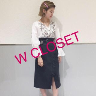 ダブルクローゼット(w closet)の【新品】W CLOSET レースアップデニムスカート Fサイズ(ひざ丈スカート)