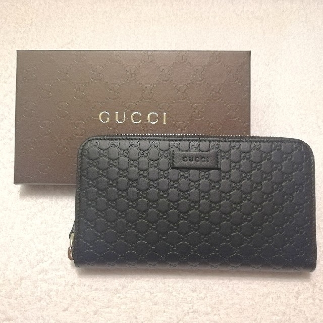 GUCCI マイクロGG ラウンドファスナー 長財布 グッチシマ レザー