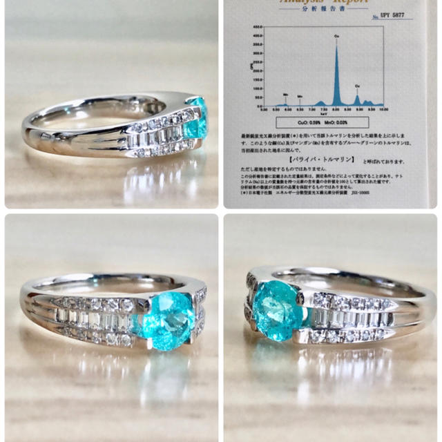 CGL成分分析鑑別天然パライバトルマリン・ダイヤモンドリング/PT レディースのアクセサリー(リング(指輪))の商品写真