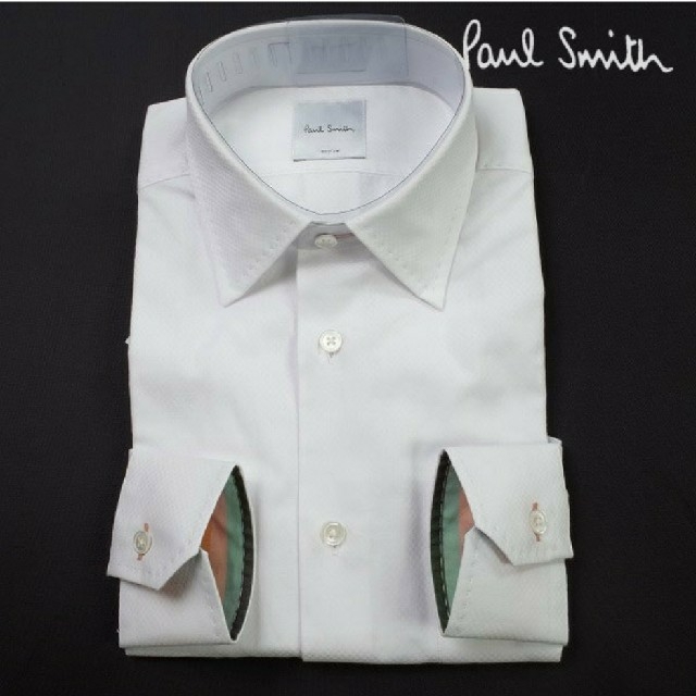 Paul Smith 長袖ドレスシャツ M 市松織柄 袖裏ストライプ