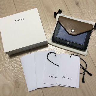 セリーヌ(celine)のセリーヌ　カードケース　ネイビー　ブラウン　中古　箱付き　正規品(名刺入れ/定期入れ)