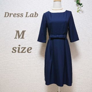 DRESS LAB ドレスラボ☆清楚なワンピース ひざ丈 ネイビー M(ひざ丈ワンピース)