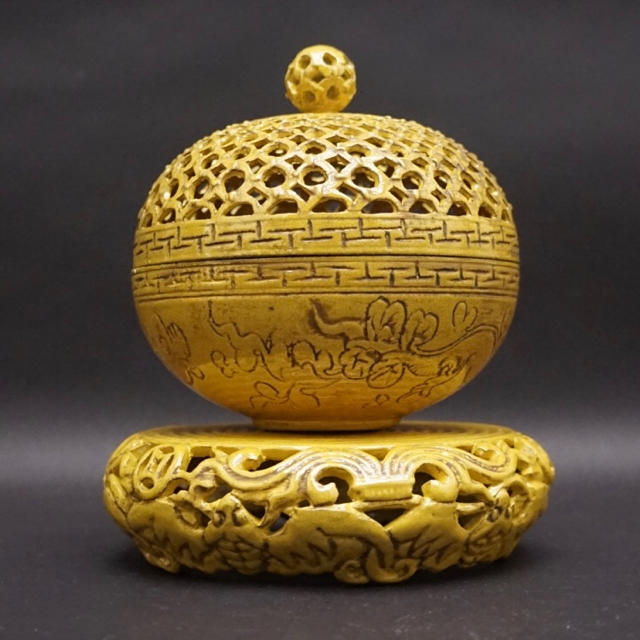 置物中国美術 大清乾隆年製銘 回転式香炉 置物 透細工 工芸 茶道具 古美術品