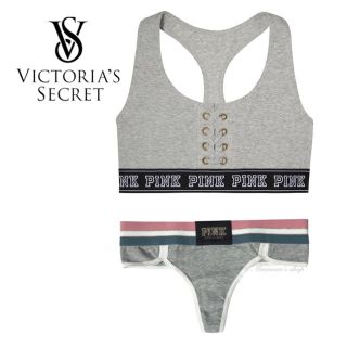 ヴィクトリアズシークレット(Victoria's Secret)のPINKレースアップスポーツブラ＆ショーツセット(ブラ&ショーツセット)