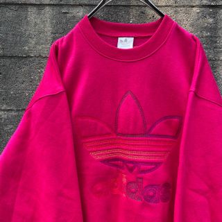 アディダス(adidas)の美品 90’s adidas スウェットトレーナー 刺繍 ピンク 銀タグ(スウェット)