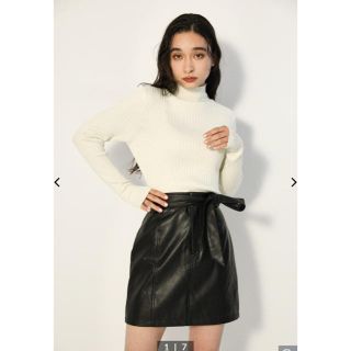 ブラックバイマウジー(BLACK by moussy)のLAGUA GEM レザーミニスカート　ウエストリボン　XS(ミニスカート)