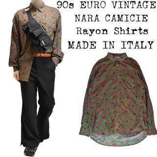 ★美品★90s EURO VINTAGE★レーヨンシャツ★グリーン★イタリア製★(シャツ)