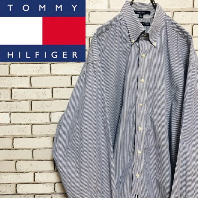 TOMMY HILFIGER(トミーヒルフィガー)の【レア】トミーヒルフィガー☆ フラッグタグ入りブルーストライプ柄ビッグシャツ メンズのトップス(シャツ)の商品写真