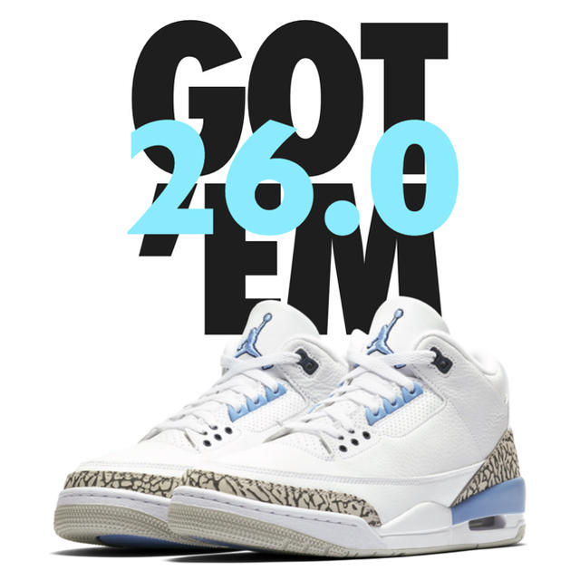 NIKE(ナイキ)のNIKE / AIR JORDAN 3 RETRO UNC/VALOR BLUE メンズの靴/シューズ(スニーカー)の商品写真