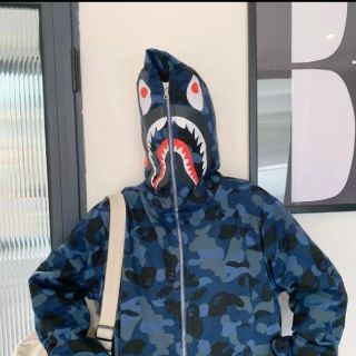 A BATHING APE - カモフラージュ シャーク パーカー ブルー 2XLの