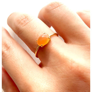 天然石　宝石質　オレンジムーンストーン　AAA 爪留めリング　指輪(リング)