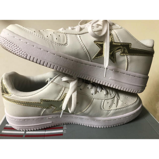 A BATHING APE(アベイシングエイプ)のAPE BAPESTA 白×銀 US8.5 美品 メンズの靴/シューズ(スニーカー)の商品写真