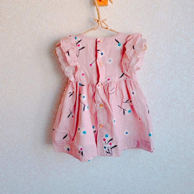 ZARA KIDS(ザラキッズ)の美品　ZARA baby ペールピンクワンピース　コットンガーゼ　12-18m キッズ/ベビー/マタニティのベビー服(~85cm)(ワンピース)の商品写真