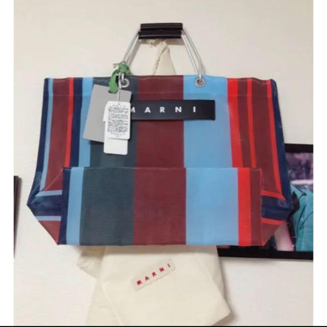 新品 MARNI タグ付き ラッカーレッド ストライプ トートバック