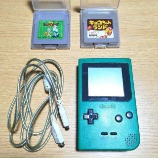 ゲームボーイ(ゲームボーイ)の【中古品】ゲームボーイポケット本体/通信ケーブル/ソフト×2(携帯用ゲーム機本体)