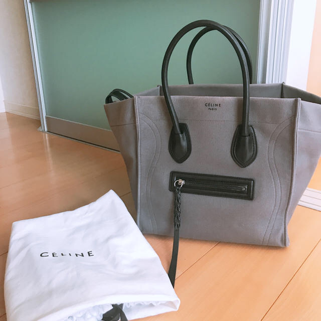 ハンドバッグ美品♡CELINE♡ラゲージ ファントム キャンバス レザー グレー