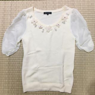 ミッシュマッシュ(MISCH MASCH)のミッシュマッシュ　半袖ニット　トップス　花ビジュー　春夏(カットソー(半袖/袖なし))