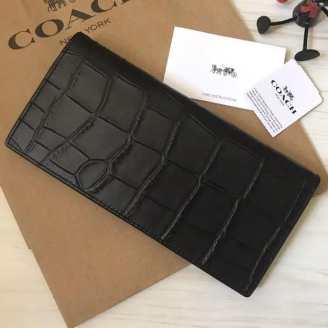 新品 COACH コーチ 長財布 クロコダイル ブラック メンズ